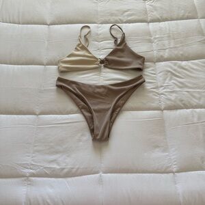 ZAFUL Two-Tone Neutral Bikini Set - Beige & Taupe